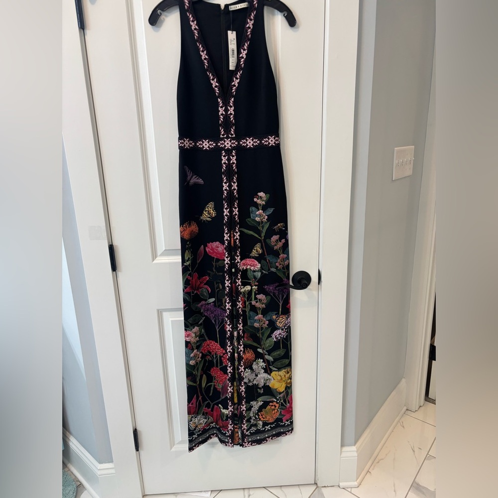 NEW Alice + Olivia Midnight Floral Special Occasion Pleated Jumpsuit Sz 2 - Picture 4 of 13
